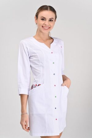 medychnyi zhinochyi khalat varna bilyi kolorovyi prynt 3 4 89427217019700